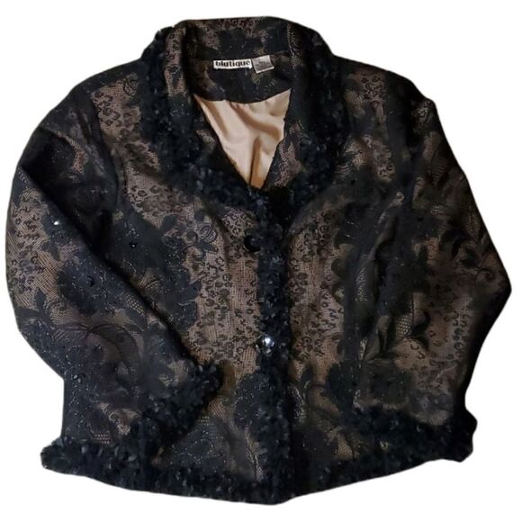 VINTAGE Blutique Black Beaded Jacket - Picture 1 of 11